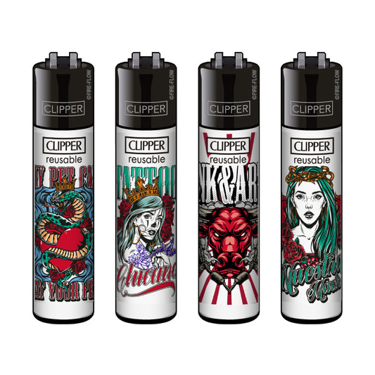 Clipper Classic Large "Hard Tattoos #2" Aanstekers (4 Stuks)