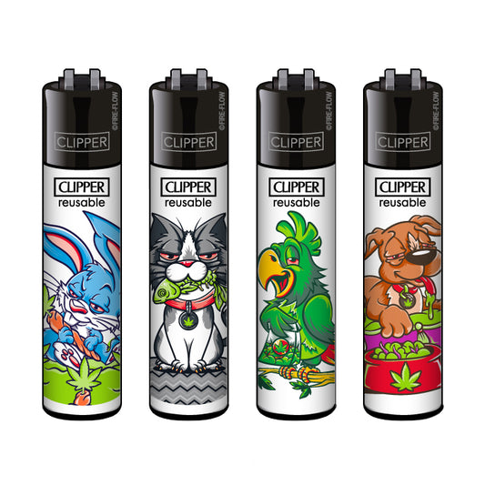 Clipper Classic Large "Stoned Animals" Aanstekers (4 Stuks)