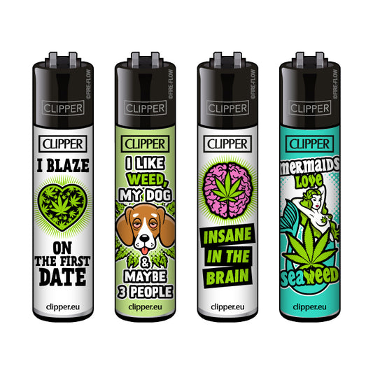 Clipper Classic Large "Weed Slogan #4" Aanstekers (4 Stuks)